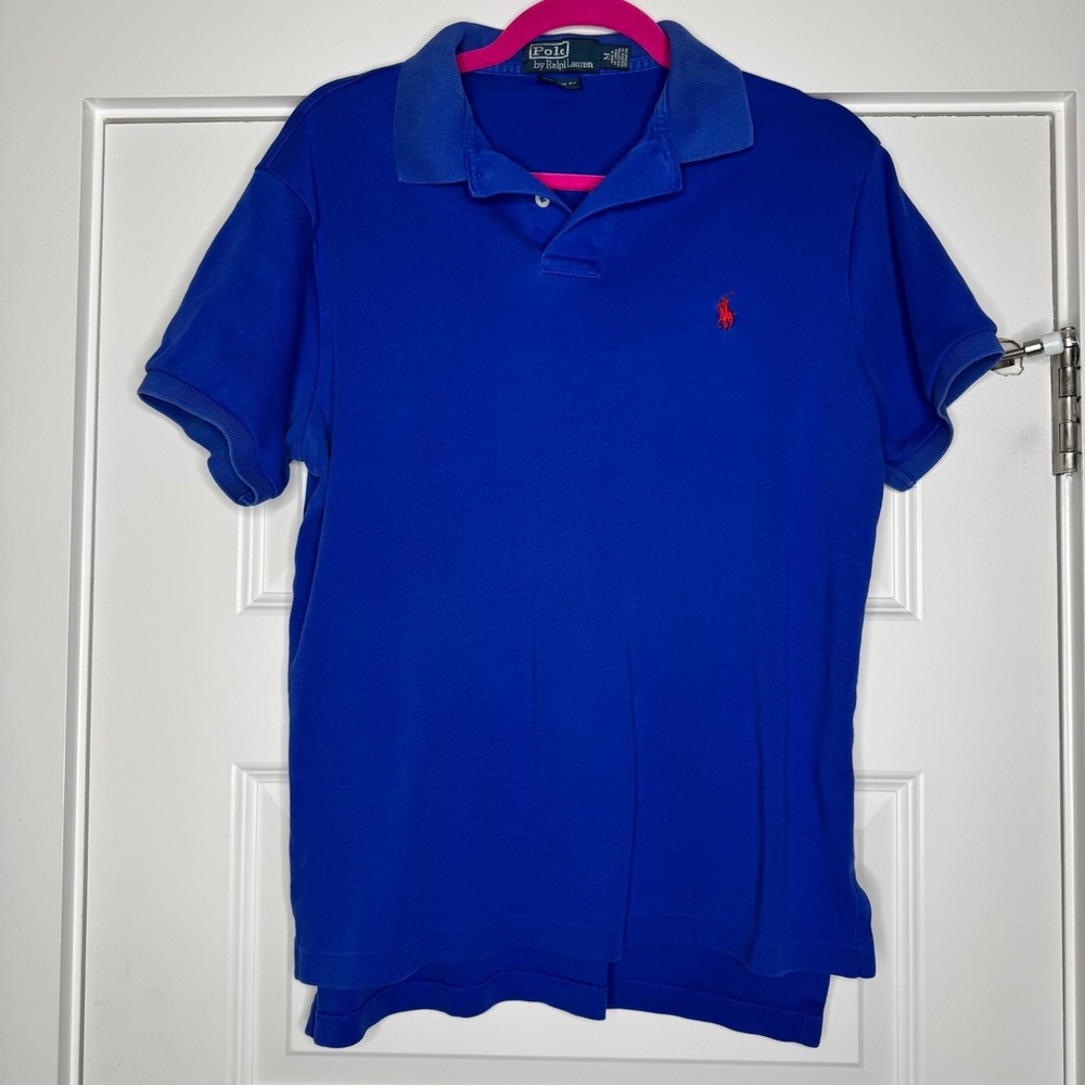 Polo Ralph Lauren VTG Shirt Mens Medium Blue Short Sleeve Classic Red Pony Prep